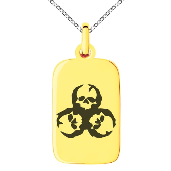 Stainless Steel Zombie Skull Biohazard Engraved Small Rectangle Dog Tag Charm Pendant Necklace