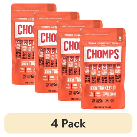 (4 pack) Chomps Antibiotic Free Pepperoni Turkey 8Count, 1.15oz Sticks