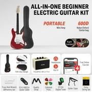 Donner 39 Electric Guitar Beginner Kit Solid Body Full Size Red HSS Pick Up for Starter, with Amplifier, Bag, Digital Tuner, Capo, Strap, String,Cable, Picks DST-102R