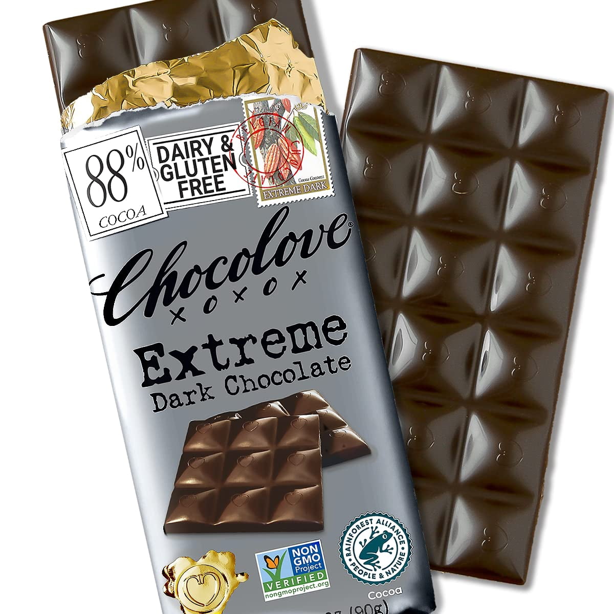 Chocolove Extreme Dark Chocolate Bar, 88% Cocoa Content, 3.2 Ounce (Pack of 12)