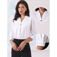 thumbnail image 2 of DARING DIVA Women's 3/4 Sleeve Collared V Neck Blouse Shirt X-Small White, 2 of 6