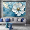 thumbnail image 2 of Mudket White Magnolia Flower on blue Marble with Gold Canvas Wall Art, Framed Floral Print, Ready to Hang Wall Decor for Living Room Office, Modern Abstract Artwork - 12"L x 8"W, 2 of 10