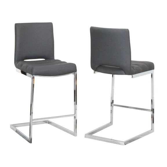 Two Delta 24" Faux Leather Counter Height Cantilever Barstool Dark Gray & Chrome