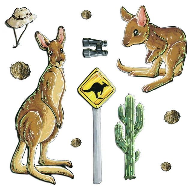 Cohas Removable Vinyl Wall Decals for Baby Nursery or School, Outback Theme, Medium Kangaroos