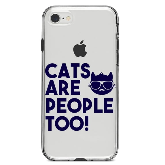 DistinctInk Clear Shockproof Hybrid Case for iPhone 7 8 SE (2020 Model) 4.7" Screen TPU Bumper Acrylic Back Tempered Glass Screen Protector - Cats Are People Too