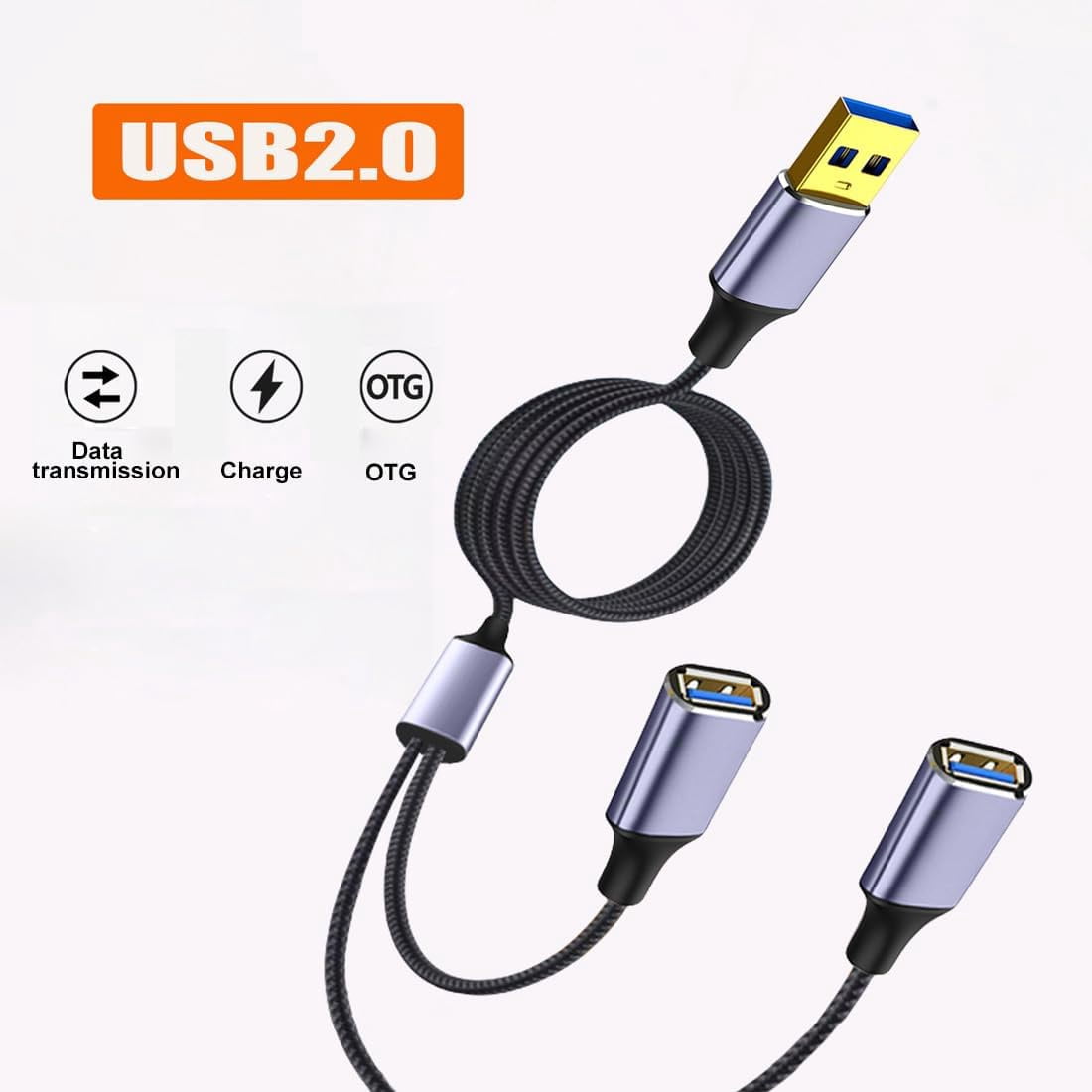 BKSDUEH USB Splitter Y Cable,USB A 1 Male to 2 Female Extension Cord Converter,Dual Double USB Port Extender Hub Data Charger Power Split Adapter for Mac,Car,Xbox One Series X S,PS4,PS5,Laptop