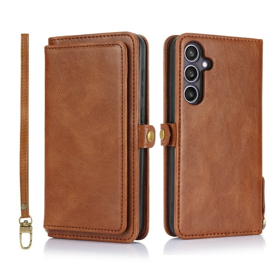 Designed for Samsung Galaxy S25 Wallet Phone Case,Magnetic Detachable PU Leather Flip Cover,With Card Slots,Fit for Magnetic Bracket,Shockproof Anti-fall Heavy Duty Phone Case Cover,Brown