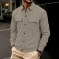 thumbnail image 4 of PiGOGI Men's Winter Coats Solid Color Long Sleeved Lapel Button Double Pocket Corduroy Jacket Casual Top Khaki 3XL, 4 of 9