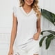 thumbnail image 3 of Blusa de gasa con cuello en V de encaje para mujer, camisa de verano de manga corta con volantes, Tops para el trabajo, citas, compras, fines de semana en casa, blanco S, 3 of 6
