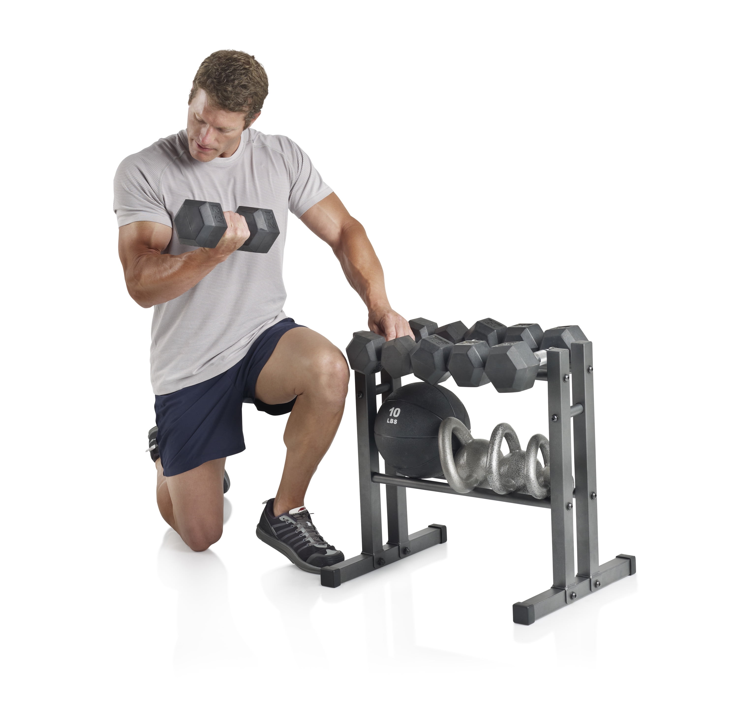 Weider Two-Tier Utility Rack for Dumbbell, Kettlebell, and Medicine Ball Storage