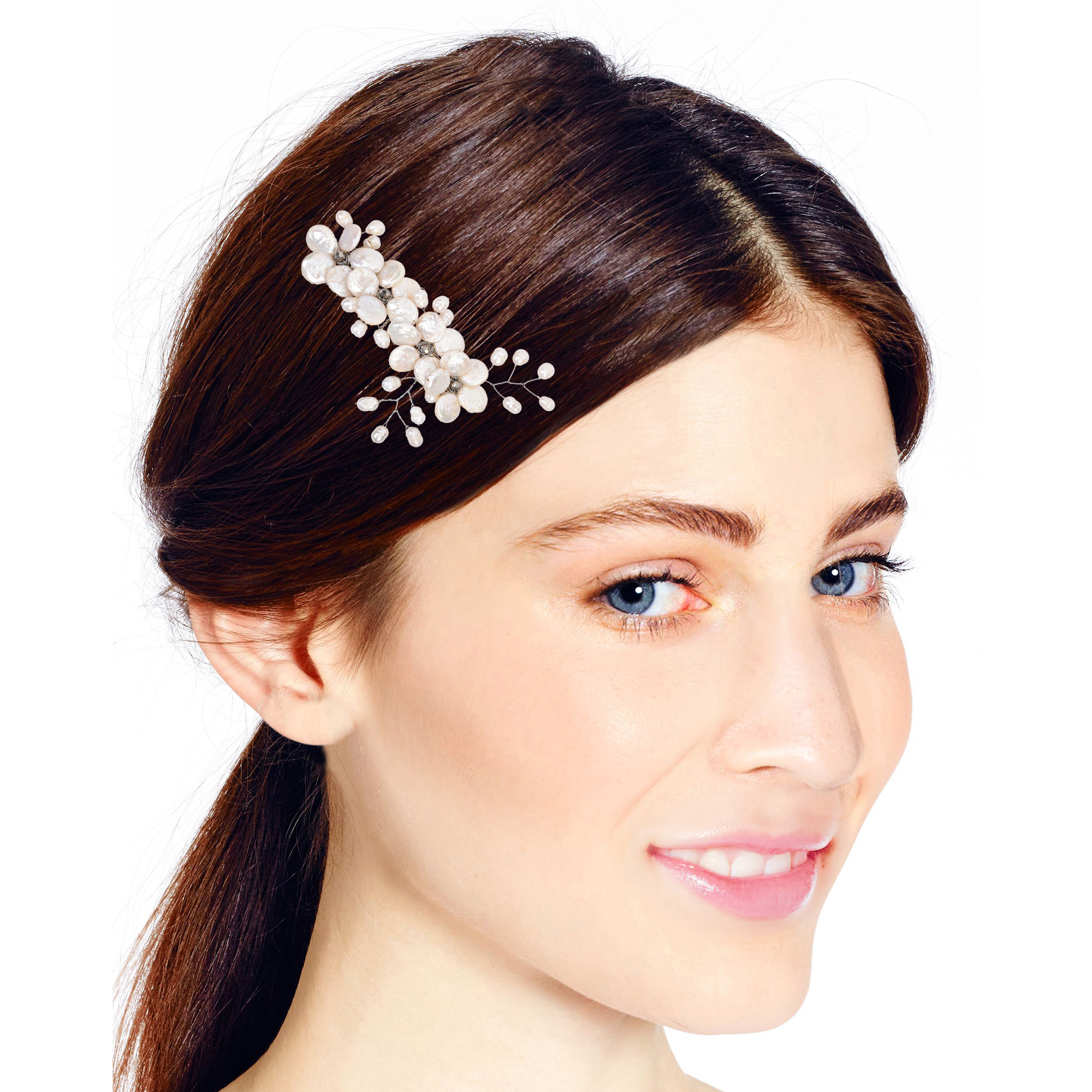 Floral Wreath Freshwater Coin Pearl Bridal Hair Comb - image 3 of 5