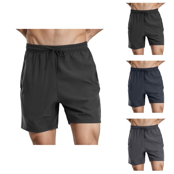 Gym Shorts Men Summer Casual Elastic Waist Lightweight Breathable Straight Leg Athletic Workout Shorts with Pockets