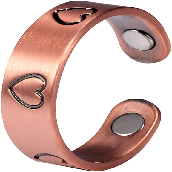 DESIGNICE Heart Shape Pure Copper Rings for Women, 2.3'', Squeeze to Adjust, Copper Magnetic Ring, Health Jewelry Gift (Length: 2.3in)