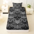 thumbnail image 3 of Homewish Halloween Skull Skeleton Twin Sheets,Bohemian Damask Bedding,Black Gray,3 Pieces,1 Fitted Sheet and 1 Pillowcase, 3 of 6