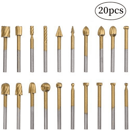 

Wood Carving Bits Engraving Router Bit 20pcs Different Burr Set with 1/8 (3mm) Shank for Rotary Tools for DIY Woodworking Carving Drilling Engraving Trimming
