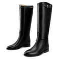 thumbnail image 2 of YDN Women Basic Round Closed Toe Knee High Boots Pull On Mental Buckle Wide Calf Flat Riding Boots Walking Trip Retro Shoes Size 16 Black, 2 of 4