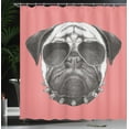 thumbnail image 4 of Ambesonne Dog Shower Curtain, Pug Dog Sunglasses Colar, 69"Wx84"L, Coral and Grey, 4 of 5