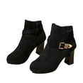 thumbnail image 5 of Wowcloth Ankle Boots for Women - Winter Solid Color Buckle Strap Round Toe Chunky Heel Side Zipper High Heel for Casual Fashion, 5 of 9