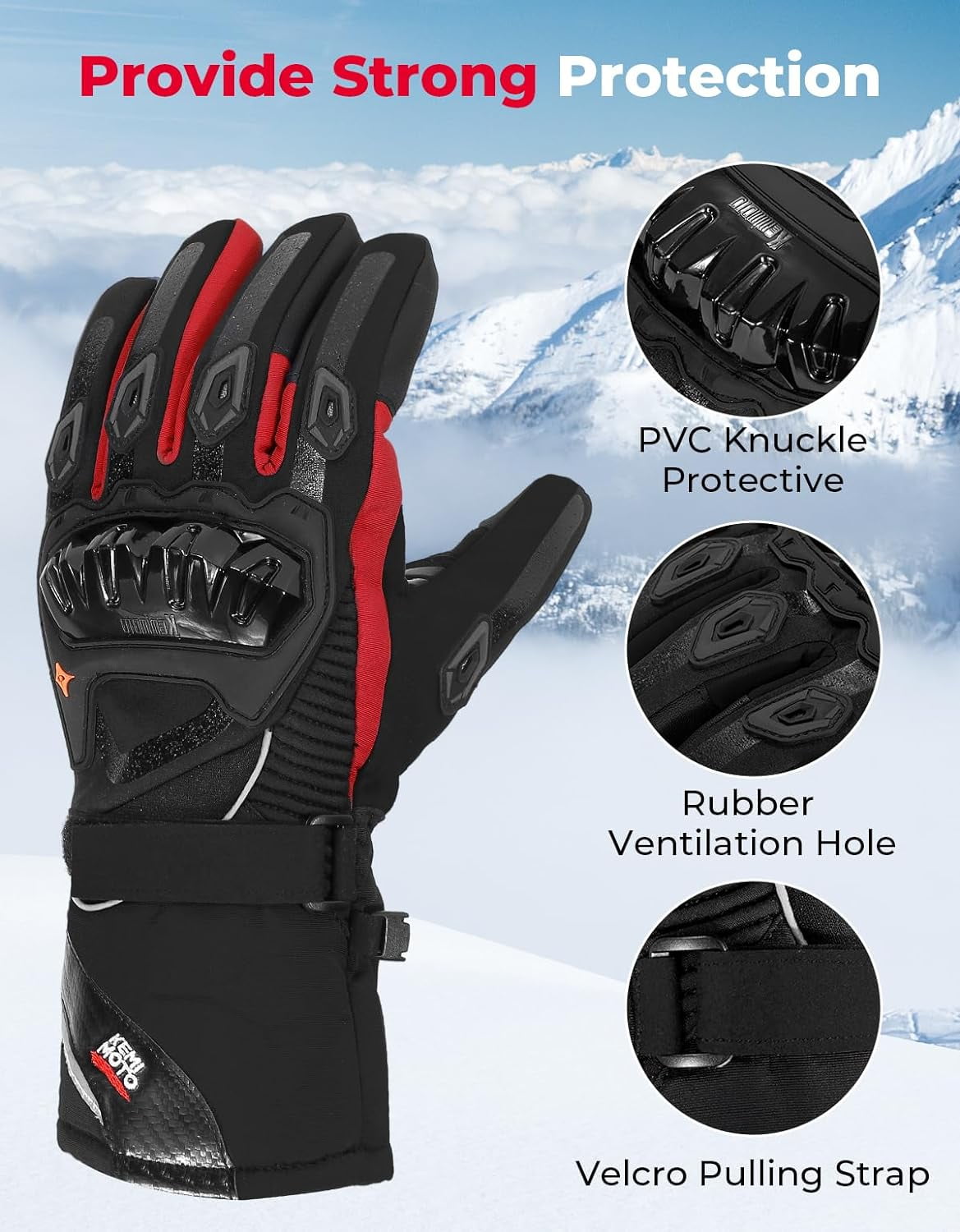 KEMIMOTO Thermal Winter Motorcycle Gloves Riding Gloves Warm Touchscreen for Men Women ATV UTV Snowmobile - Red, XX-Large