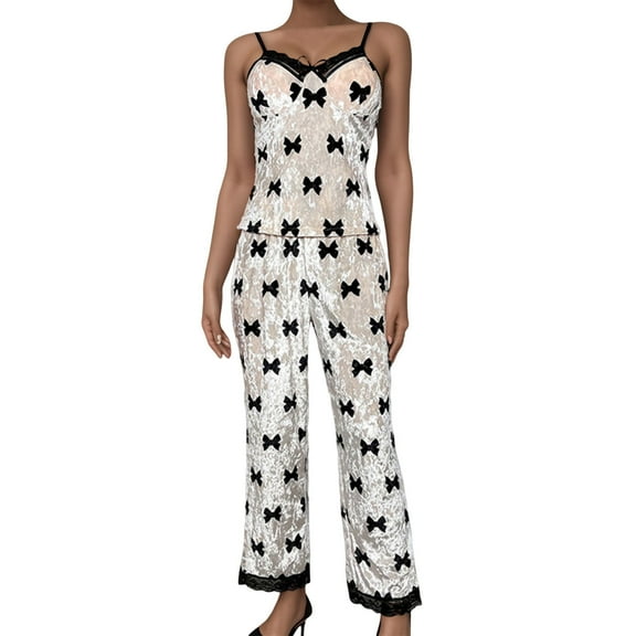 Sngxgn Women's & Women's Long Sleeve Top and Pant Pajama Sleep Set(White,L)