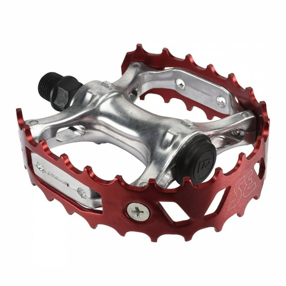 SE Bikes Bear Trap Alloy Pedals 9/16" Boron Steel Axle W/ Reflector Silver/Red