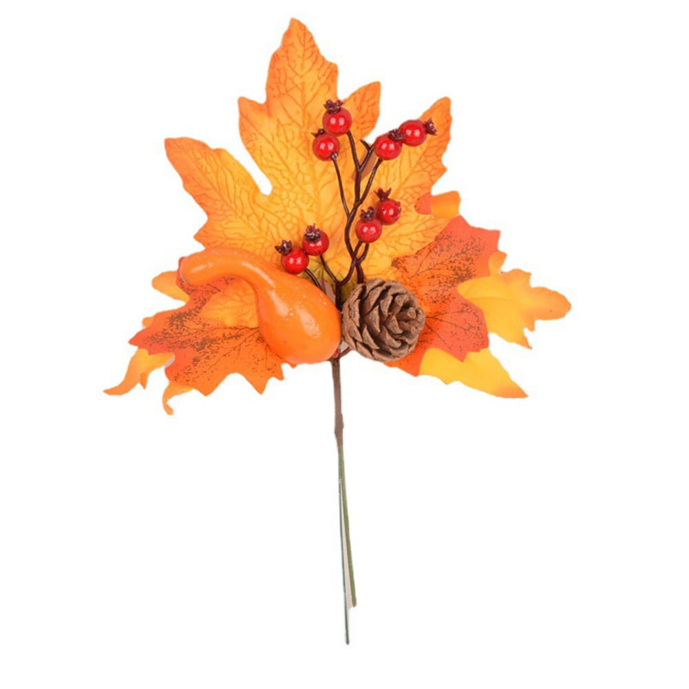 8x Artificial Maple and Oak Bushes with Berries Fall Leaf Decor 