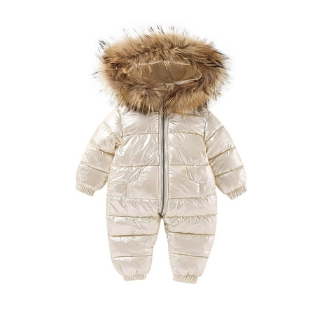 

atinetok Clearance Girls Clothes Winter Infant Toddler Baby Girls Boys Long Sleeved Down Cotton Coat Hooded Romper Zippered Jumpsuit Crawling Suit Non-Restrictive Fits for Active Lifestyles