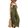thumbnail image 2 of RPVATI Linen Wide Leg Jumpsuits for Women Casual Adjustable Strap Baggy Overalls Loose Fit Sleeveless Palazzo Pants Rompers Dark Green M, 2 of 5