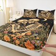 thumbnail image 3 of Homewish Romantic Valentine'S Day Twin Sheet Sets,Gothic Skelelton Skull Twin Fitted Sheet,Retro Rustic Flower Flat Sheet For Boys Girls,Microfiber Bedroom Decor,3-Piece, 3 of 7