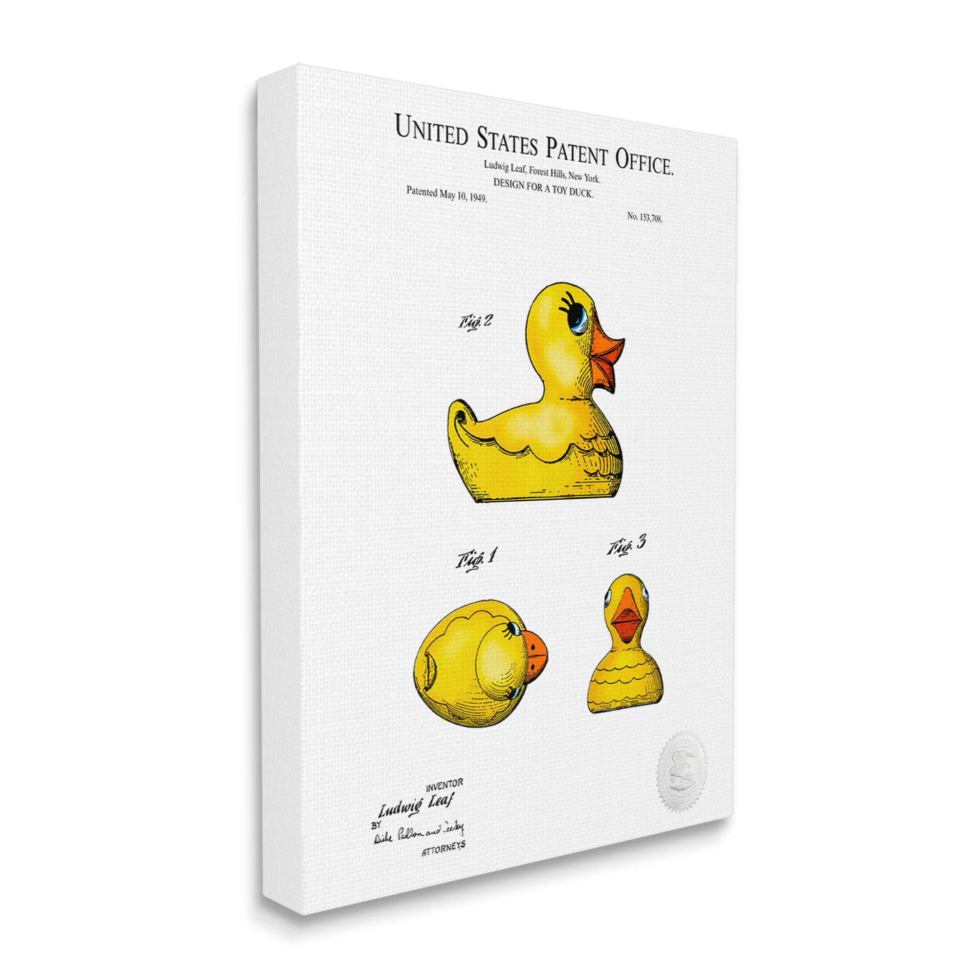 Stupell Industries Toy Rubber Duck Yellow Patent Design Diagram Canvas Wall Art, 36 x 48, Design by Karl Hronek