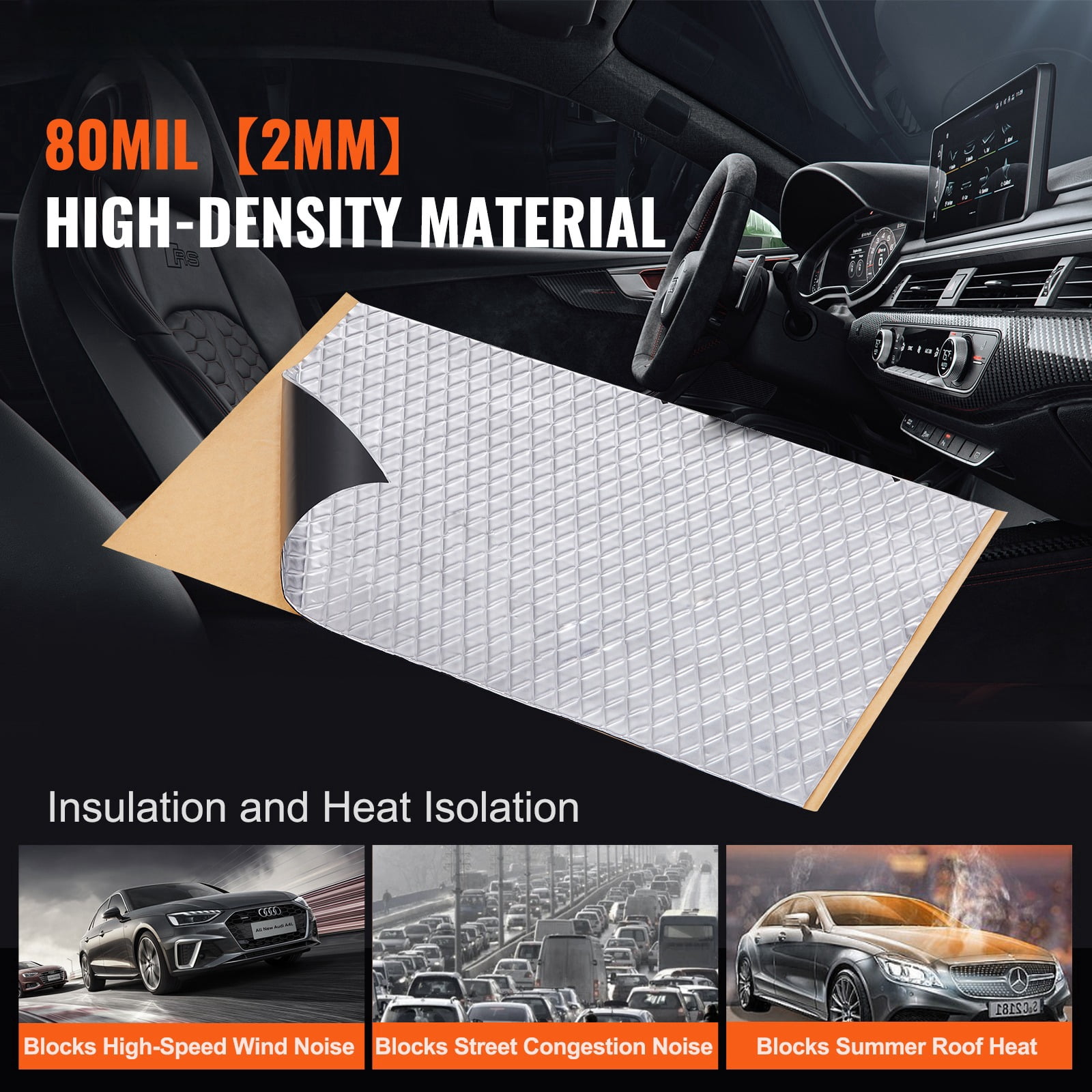 SKYSHALO Vehicle Noise Insulation Mat, 80 mil 36 sqft, Butyl Auto Sound Barrier, Reduces Car Noise and Vibration for Enhanced Comfort
