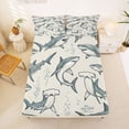 thumbnail image 5 of jejeloiu Cute Sketch Shark Bed Sheets,Ocean Fish Print Full Size Sheets For Boys,Grey Beige,4-Piece,1 Flat Sheet, 1 Fitted Sheet and 2 Pillowcases, 5 of 6