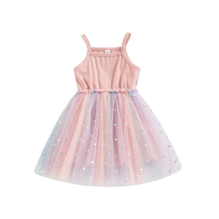 

Nokpsedcb Kids Toddler Girls Summer Dress Stitched Heart Print Mesh Cute Suspender Dress Birthday Princess Dress Pink 5-6 Years