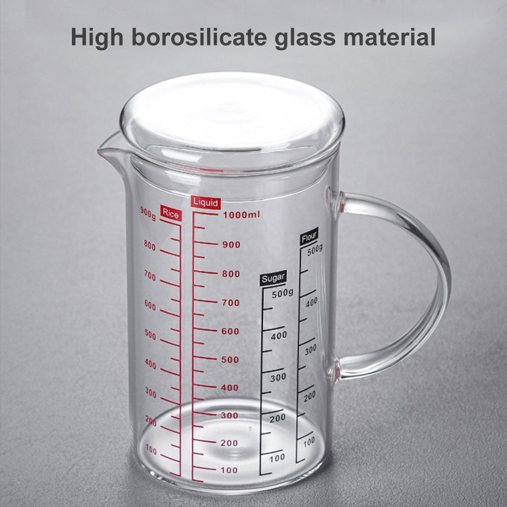 500ml Glass Measuring Cup with Lid Heat Resistant Handle Measured Mixing  Glass Mug Clear Scale V-Shaped Spout for Milk Coffee Liquid Beaker Drinking