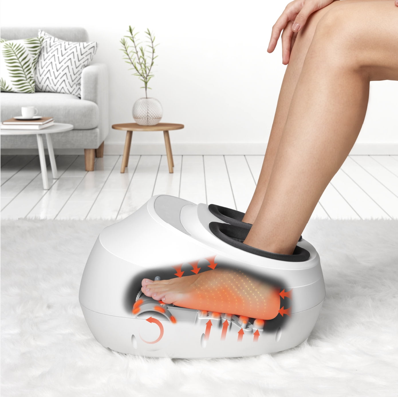 Sharper Image® Shiatsu Foot Massager, Rolling Massage with Air Compression, Relax Tired & Sore Toes with Heat Therapy, Soft Fleece Lining, Adjustable Massage Levels, Fits up to Men's 12/Women's 14