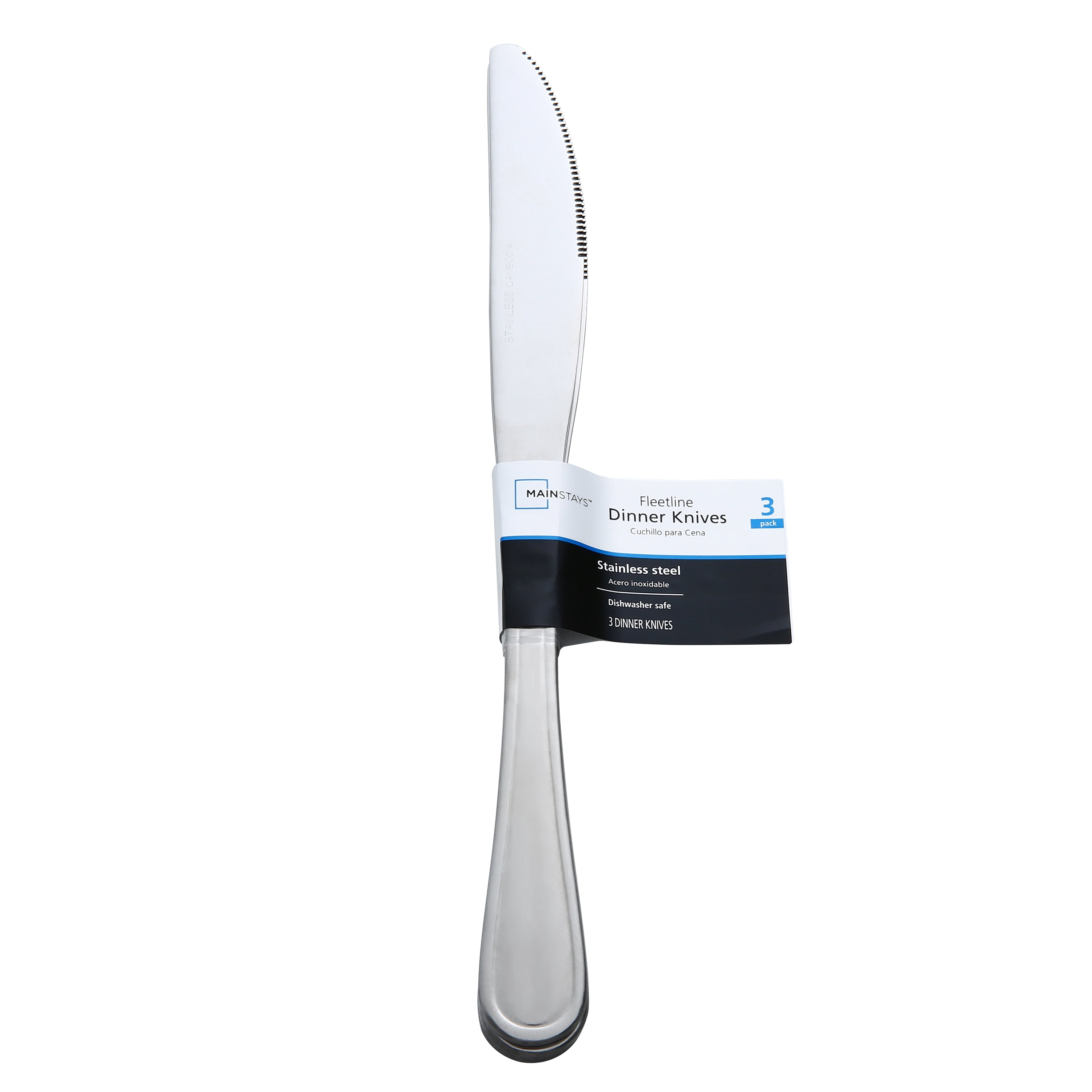 Mainstays Fleetline Stainless Steel Adult Dinner Knife Set, 3-Piece, Silver