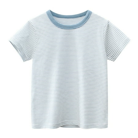

kpoplk Toddler Kids Baby Boys Girls Striped Short Sleeve Crewneck T Shirts Tops Tee Clothes For Children Soft Color(Light Blue)