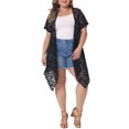 thumbnail image 2 of Agnes Orinda Plus Size Cardigan for Women Lace Crochet Short Sleeves Sheer Cover Up 1X Black, 2 of 6