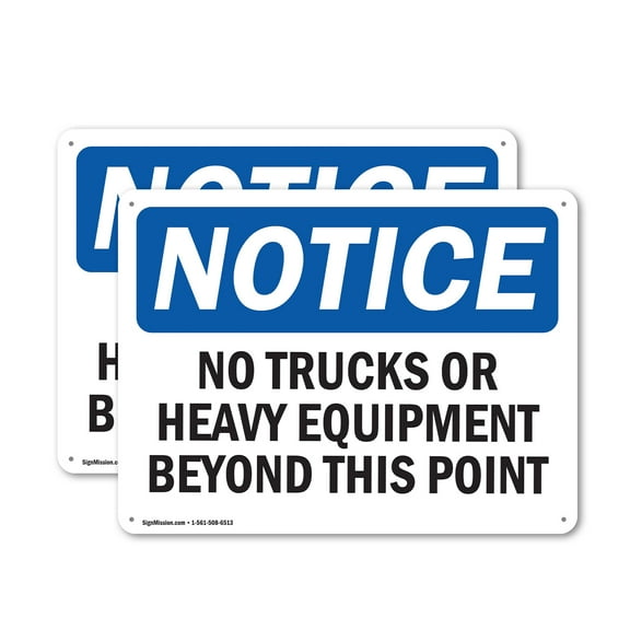 (2 Pack) No Trucks Or Heavy Equipment Beyond This Point OSHA Notice Sign 10 Inch X 7 Inch Plastic Sign, Weather Resistant, UV Protected for Workplace, Business, and Construction Site,
