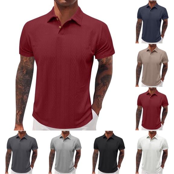 Mens Textured Jacquard Polo Shirt Super Stretch Short Sleeve Polo Shirts for Men White