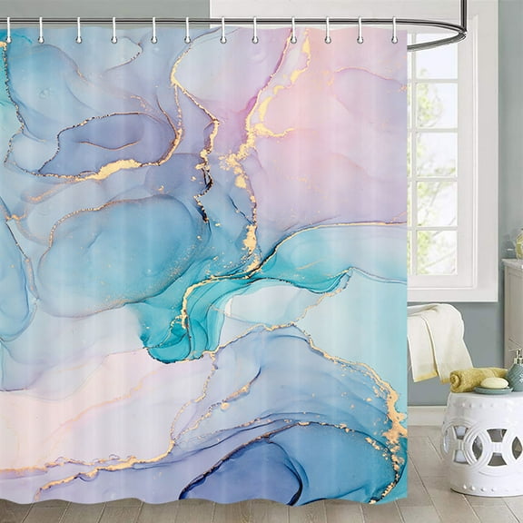 Abstract Marble Shower Curtain Set, Turquoise Purple Marble Fabric Shower Curtain, Modern Ink Art Decor Waterproof Shower Curtain for Bathroom Decor, 72x72inch