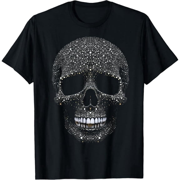 Casual Cotton T-Shirt with Crystal Skull Tee – Intricate Rhinestone Gothic Design Short Sleeves - Teeshirts,Graphic Tees Stream Elements Shirt,Graphic Tees Stream Elements Shir Graphic Tees