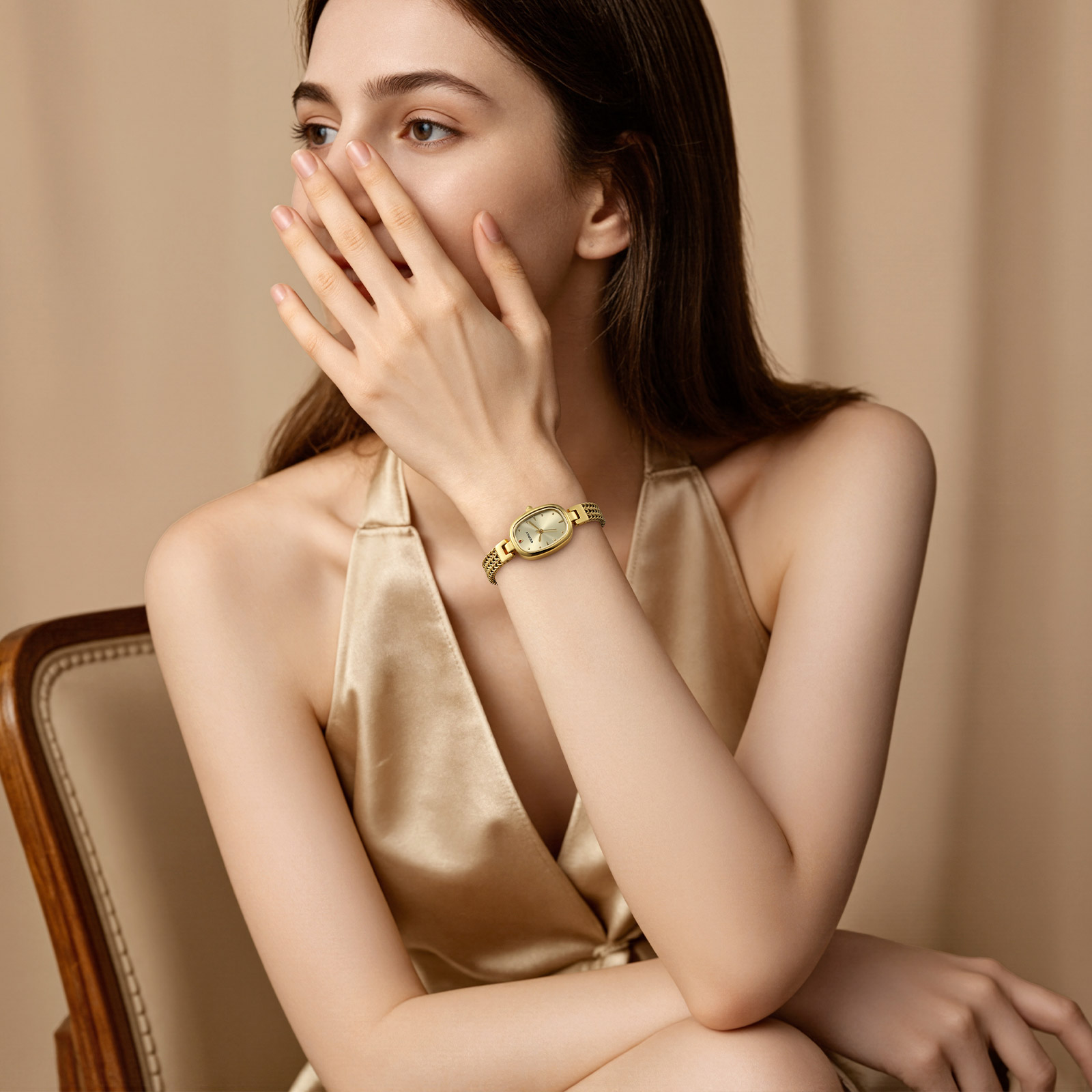 BERNY Small Gold Watches for Women, Dainty Oval Analog Quartz Bracelet Watch, Stainless Steel, Waterproof, Minimalist Luxury Ladies Watches Gifts (Gold)