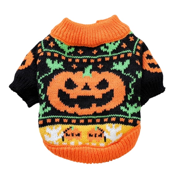 Pumpkin Pattern Pet Sweater Knitwear for Small Dog Cats Pullover Costume 2 Leg Clothes For Halloween Party Cold Weather
