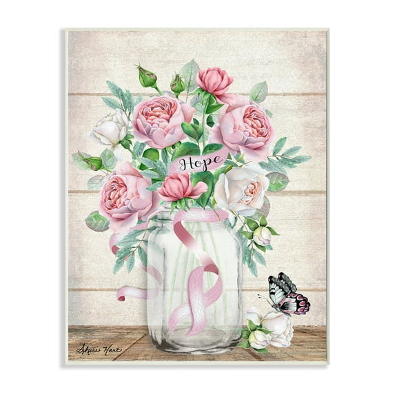 Stupell Industries Hope Flower Jar Butterfly Pink Painting Unframed Art Print Wall Art, 13x19, by Sheri Hart