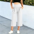 thumbnail image 6 of Khunlpohl Women's Capri Pants Wide Leg Elastic High Waist Yoga Casual Capris Pant Plain Loose Trousers with Pockets, 6 of 8
