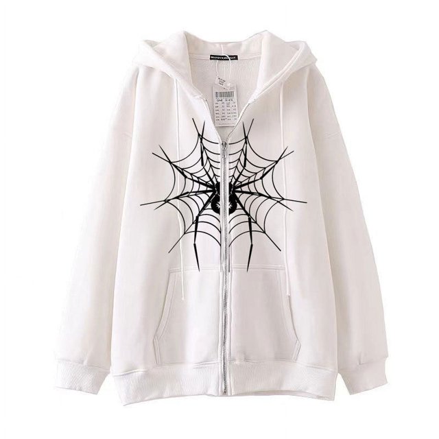 Dark hip-hop gótico Harajuku Y2k estampado de araña cremallera Sudadera con capucha hombres y mujeres Harajuku chaqueta sudadera