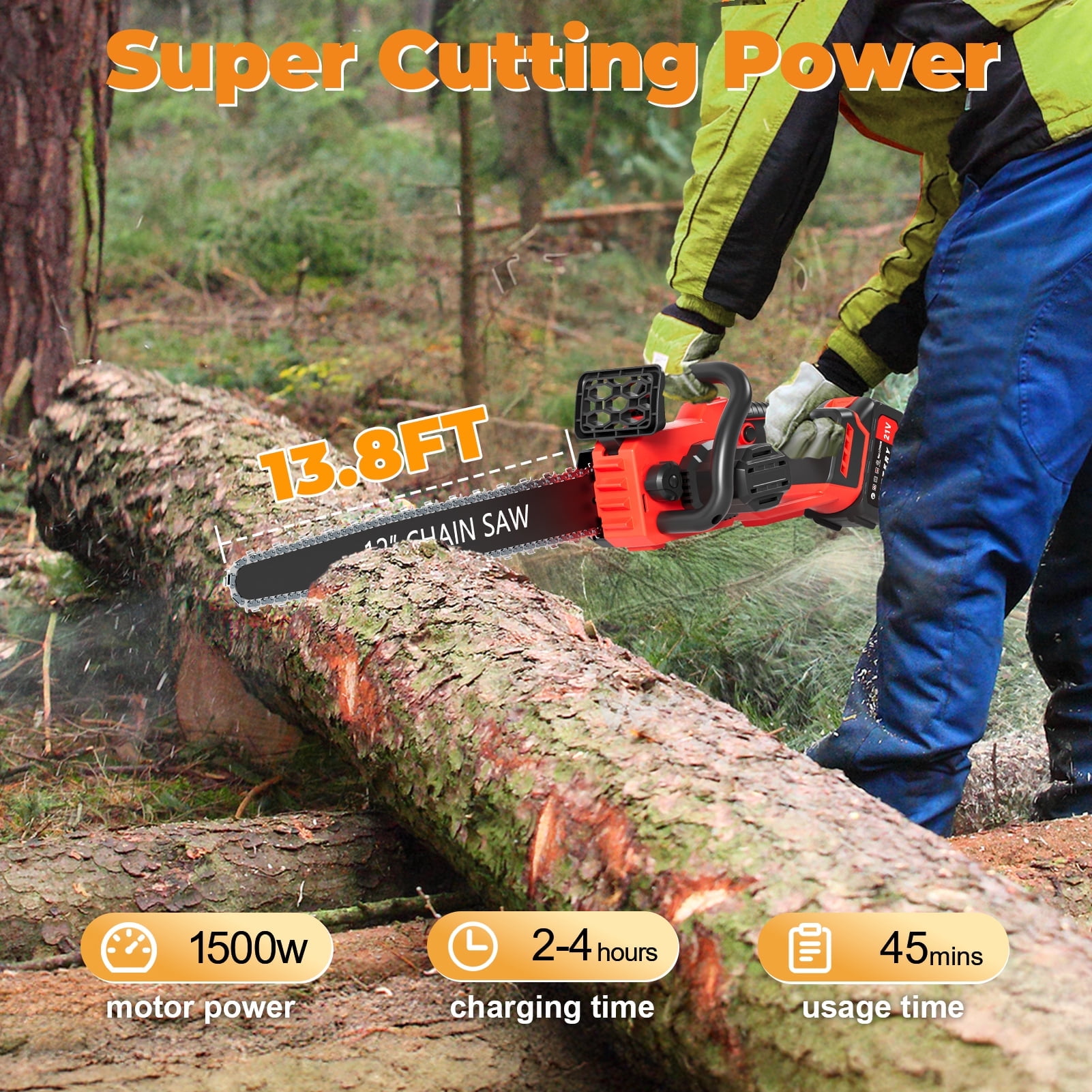 Fompes Electric Chainsaw, Lightweight Chainsaw with 2 Batteries, Mini Handheld Chain Saw for Wood Cutting, Tree Trimming, Garden Tool for Pruning, Branch Cutting, Yard