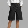 thumbnail image 2 of Women's High Waisted Denim Skorts, Asymmetric Wrap Front Jean Shorts with Button, Wide Leg Bermuda Shorts with Pockets, 2 of 4