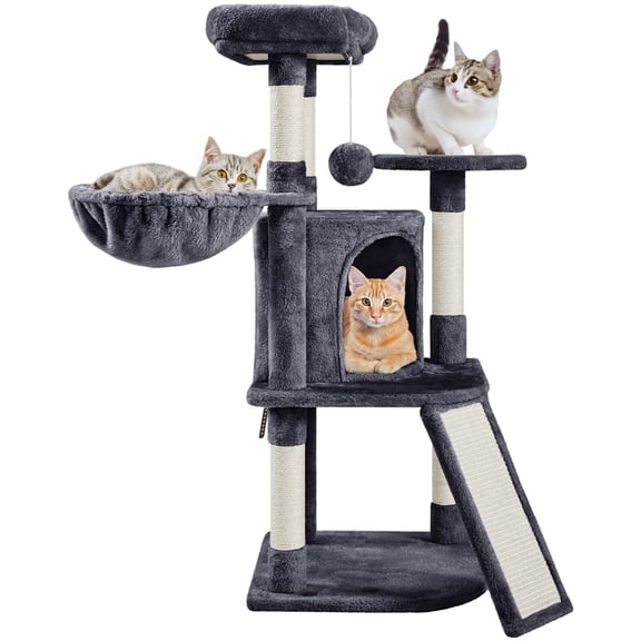 Yaheetech 41.9inch Cat Tree with Condo Basket Perch Platform, Dark Gray